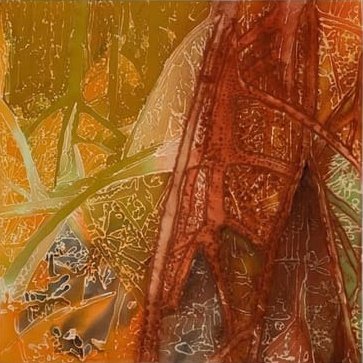 100 x 100 cm ( parte de um díptico). Carlos Vergara. Monotipia, pigmentos e acrílica sobre tela