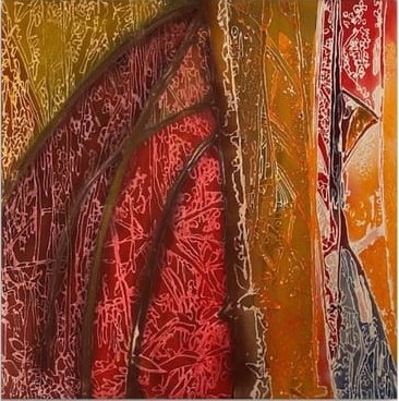 100 x 100 cm (parte de um díptico). Carlos Vergara. Monotipia, pigmentos e acrílica sobre tela