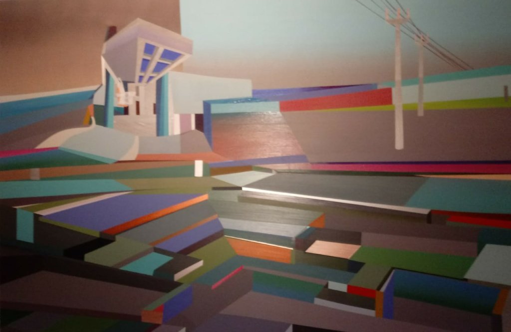 140 x 210 cm _ Claudia Porto _ Entre Barcelona e Berlim, Jardins _ 2017 - 2019 _ Acrílica metálica e neon s tela