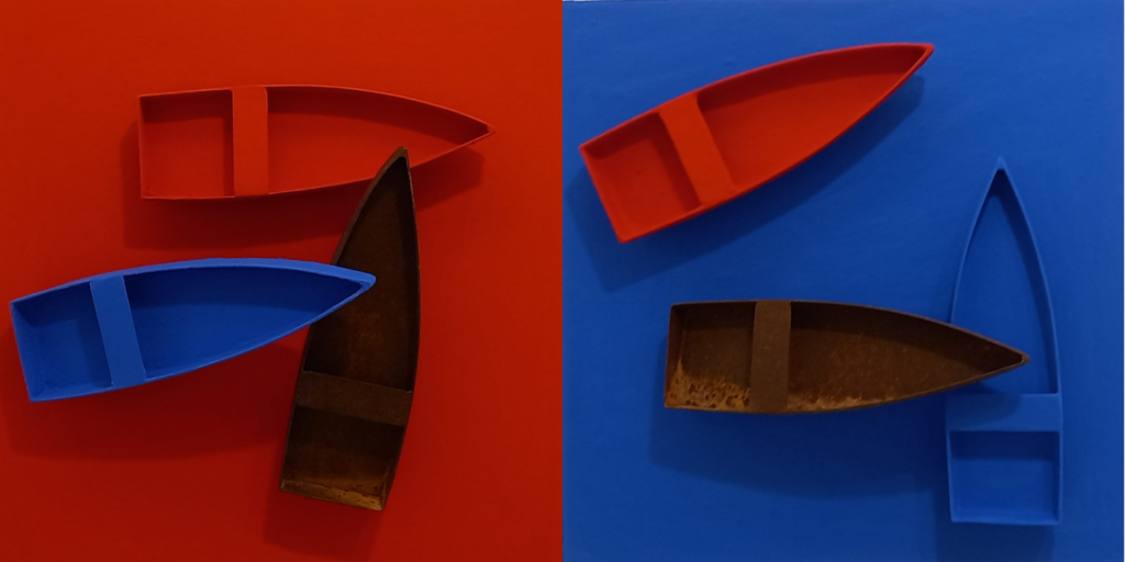 34 x 34 cm (cada. díptico). Jayme Reis. 2022. Objeto em metal