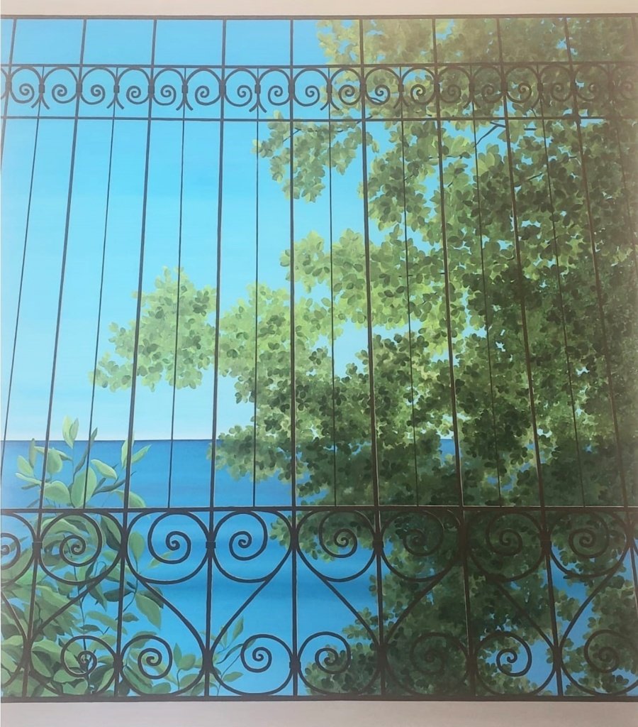 160 x 140 cm. Claudia Castro Barbosa. Verde atrás das grades, 2025. Acrílica sobre tela
