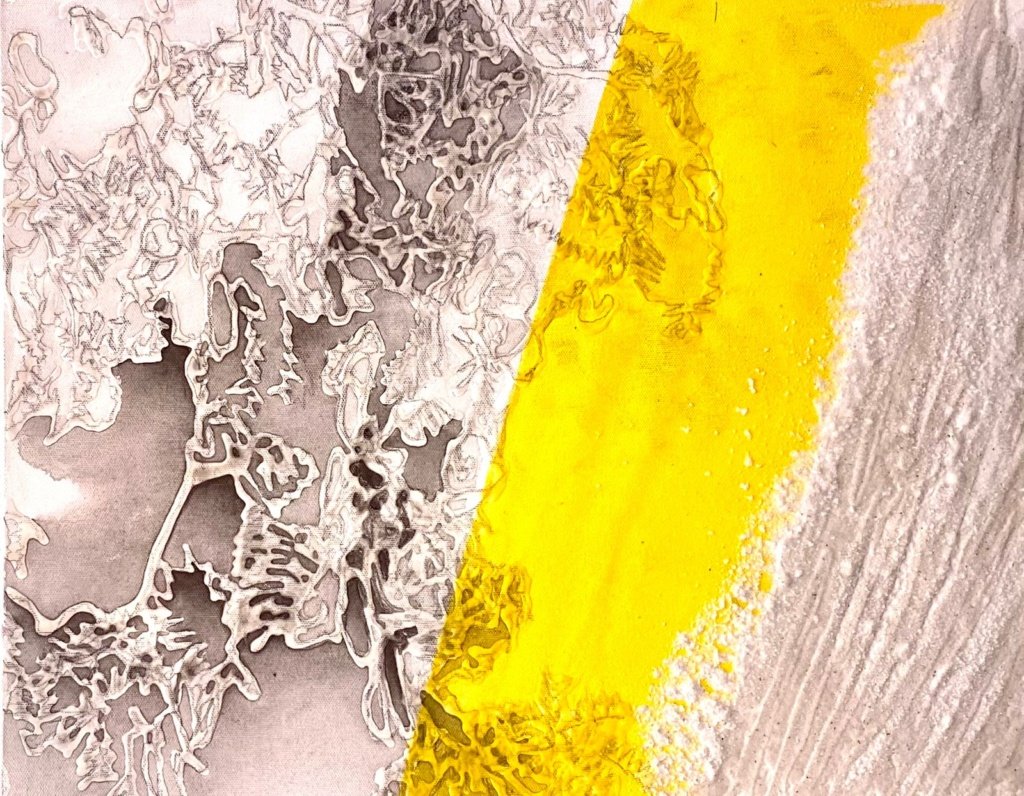 40 x 50 cm. Carlos Vergara. Sem título, 2023. Monotipia, pigmentos e acrílica sobre tela