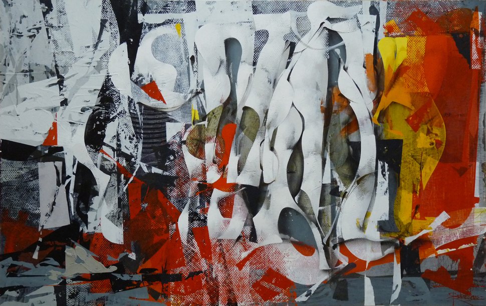 100 x 160 cm. Sebastião Rodrigues. Olha lá a gente guet. Pigmentos, textura e acrílica sobre tela