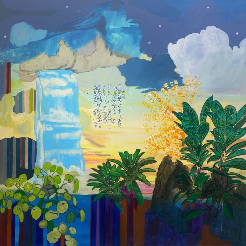 120 x 120 cm. Alberto Saraiva. Chuvinha de outono. Acrílica sobre tela.