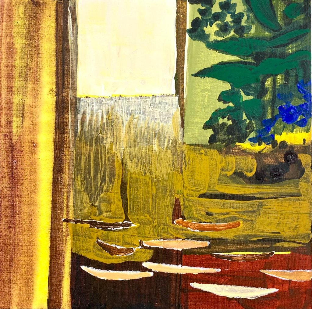 20 x 20 cm. Alberto Saraiva. Ela na Paisagem, 2024. Técnica mista sobre tela