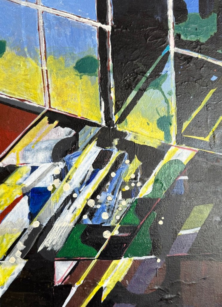 40 x 30 cm. Alberto Saraiva. Janela aberta em Copacabana com fenômeno, 2023. Técnica mista sobre tela