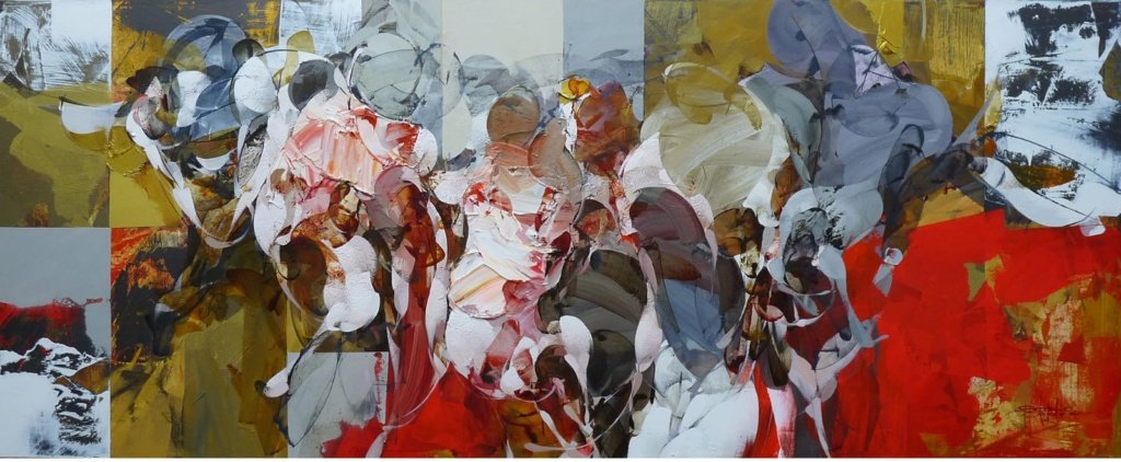 90 x 220 cm. Sebastião Rodrigues. E os anjos flutuam... Pigmentos, textura e acrílica sobre tela