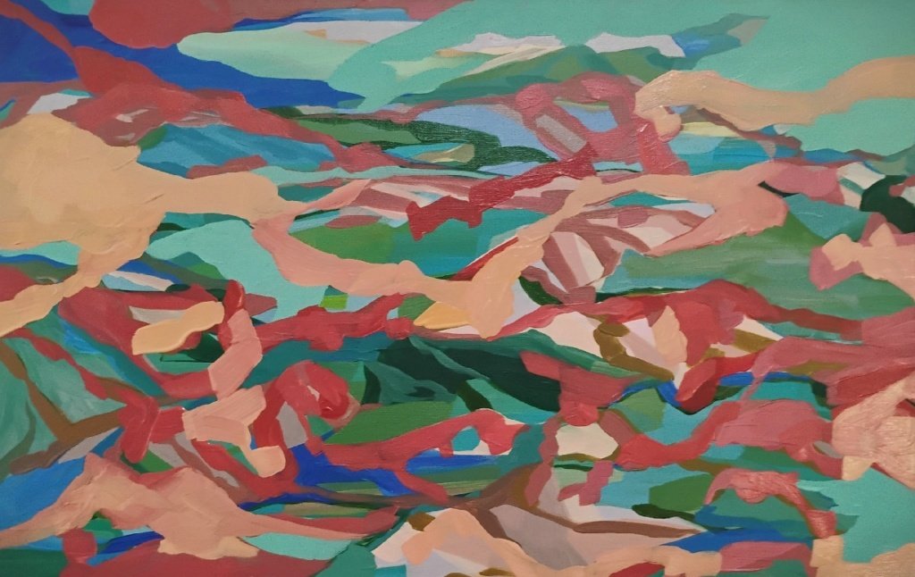 40 x 60 x 2 cm. Cláudia Porto. Cordilheira Margeada 2026. Acrílica Sobre tela